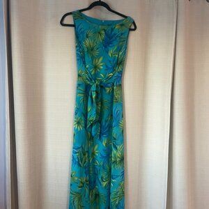 NWOT Tropical Wrinkle Free Resortwear Sleeveless Dress w/Sash